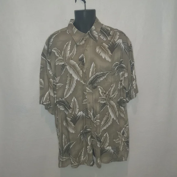 Wyndham Pointe Men's Short Sleeve Floral Leaf Beach Shirt Large Brown Rayon - Picture 3 of 8